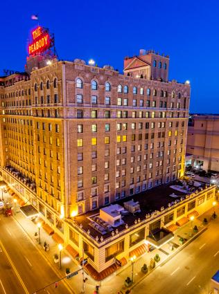 peabody hotel exterior at night