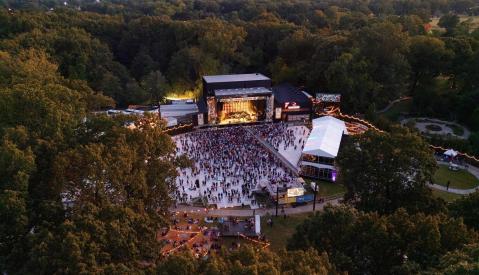 aerial shot of music stage at Mempho during concert
