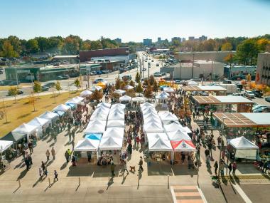 tents set up in plaza for crafts & drafts festival